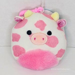 EVANGELICA 🐮 Pink Spotted Cow Clip w Sparkly Ears & Fur Belly Squishmallow NWT